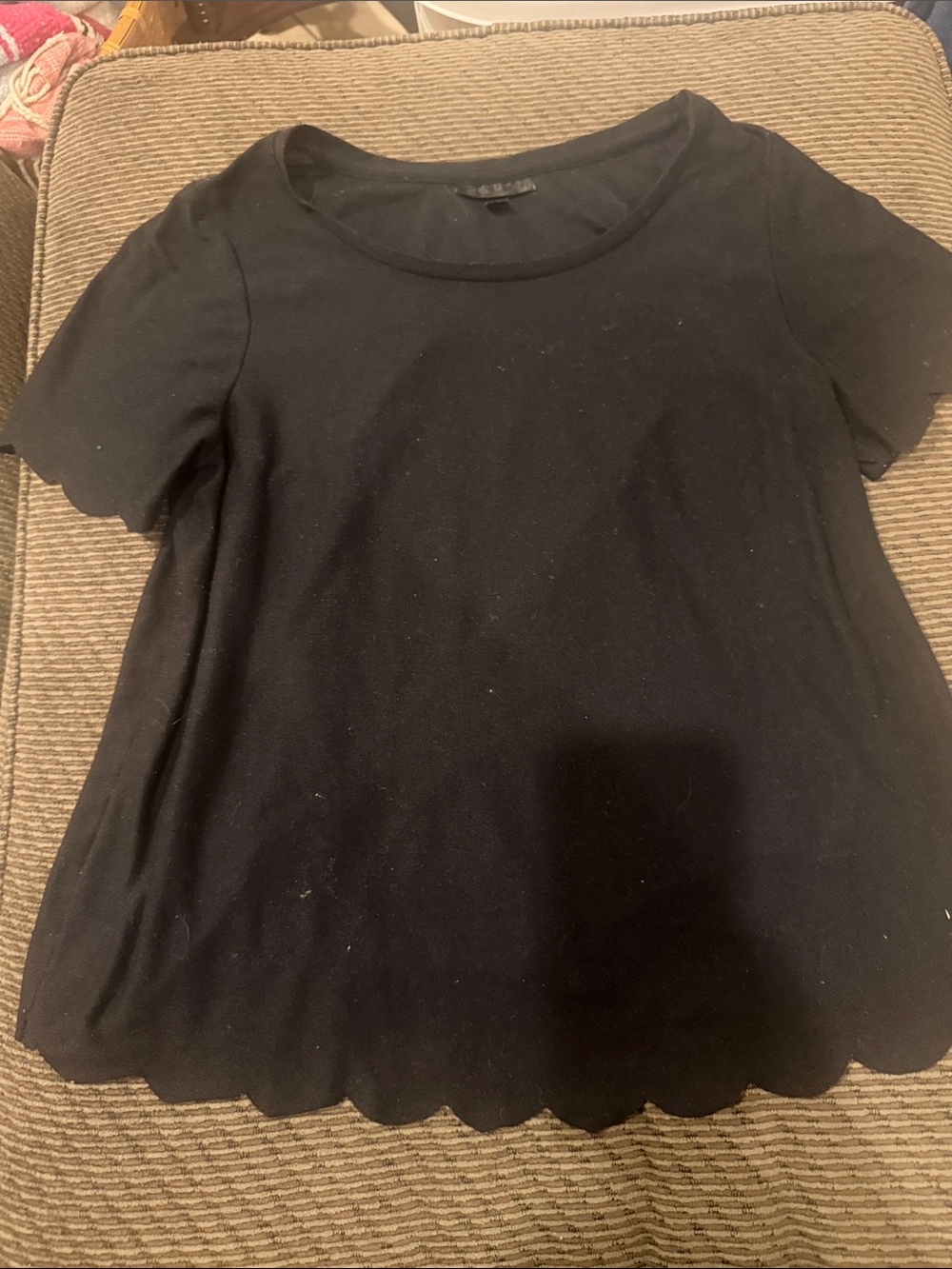 Topshop Black Short Sleeve Top with Scalloped Hem